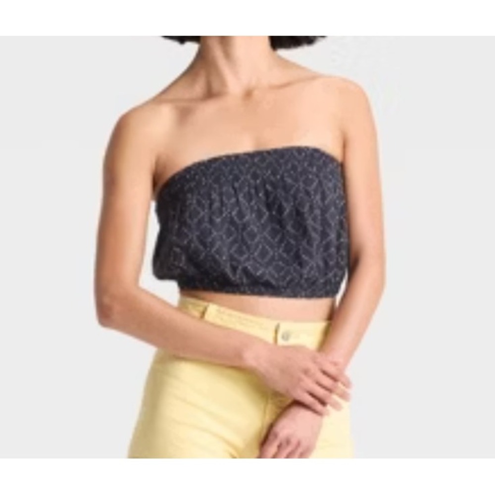 Universal Thread Women's Crinkle Gauze Tube Top Navy Blue Floral XL
